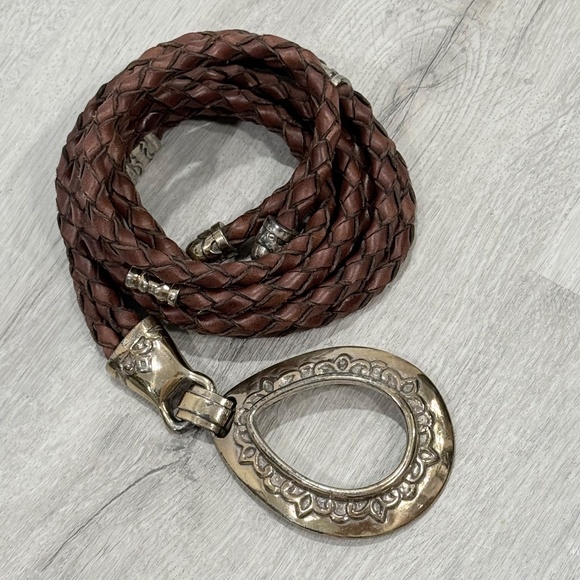 Vintage 90’s Brown Bolo Braided Tie Ornate Silver Buckle Western Belt main image 10